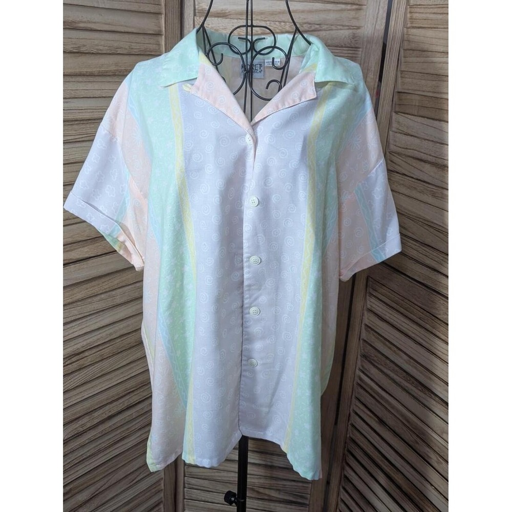 Vintage Koret Fransica Size Medium Multicolor Pastel Stripes Button Up Shirt
